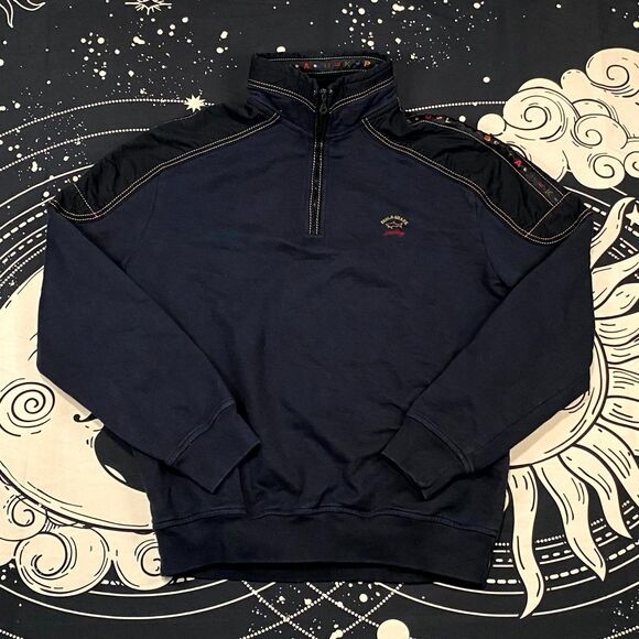 Paul & Shark Sweatshirt Mens M Blue Cotton Fleece Lined Quarter Zip Italy Casual